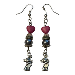 Teddy with Flowers Beaded Nickle Free silver Earrings and beads