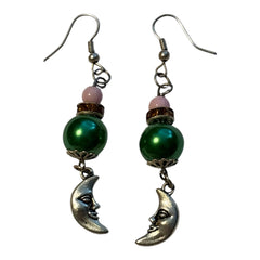 Man in Moon Beaded Nickle free Earrings silver charm