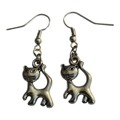 Cute Cat Silver Charm earrings with Nickle free silver ear hooks