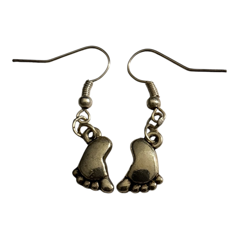 Feet Silver Charm Earrings with Nickle Free Ear Hooks