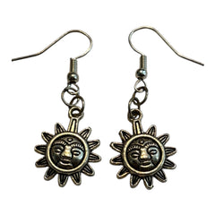 Sun Silver Charm Earrings with Nickle free Silver Earhooks