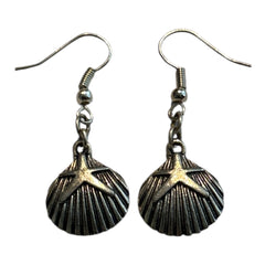 Shell Starfish Silver Charm Earrings with Nickle Free Earhooks