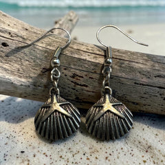 Shell Starfish Silver Charm Earrings with Nickle Free Earhooks