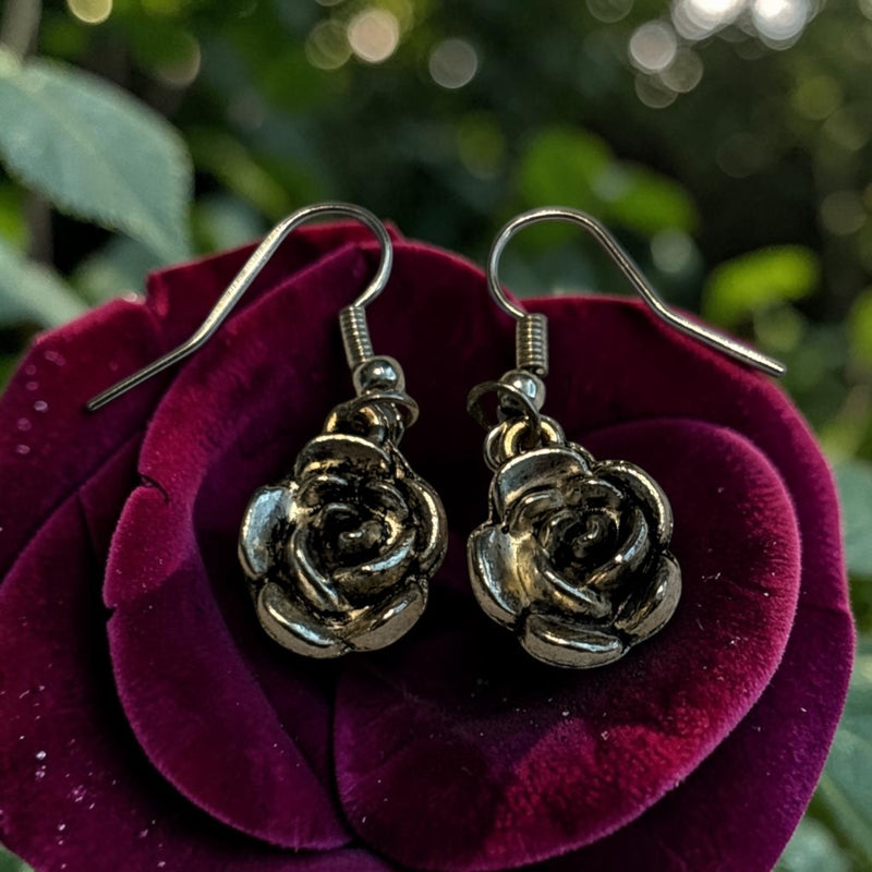 Rose Silver Charm Earrings with Nickle Free Earhooks