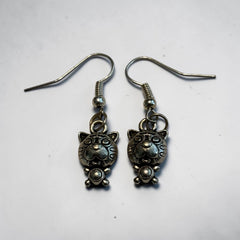 Cat Silver Charm Earrings with Nickle free Earhooks