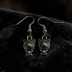 Cat Silver Charm Earrings with Nickle free Earhooks