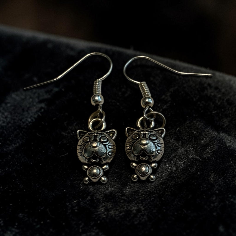 Cat Silver Charm Earrings with Nickle free Earhooks