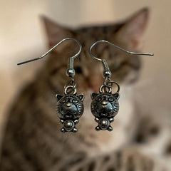Cat Silver Charm Earrings with Nickle free Earhooks
