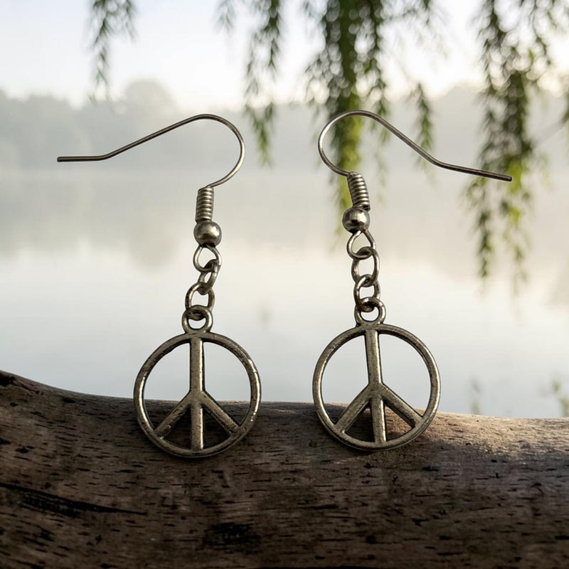 Peace Silver Charm Earrings with Nickle free Earhooks