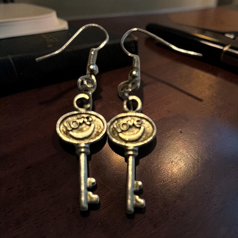 Love Key Valentine Silver Charm Earrings with Nickle Free Earhooks