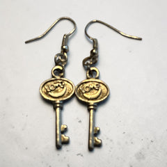 Love Key Valentine Silver Charm Earrings with Nickle Free Earhooks