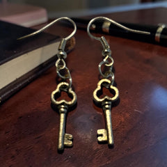 Key Style Silver Charm Earrings with Nickle Free Earhooks