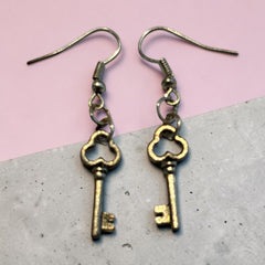 Key Style Silver Charm Earrings with Nickle Free Earhooks