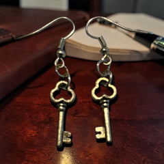 Key Style Silver Charm Earrings with Nickle Free Earhooks