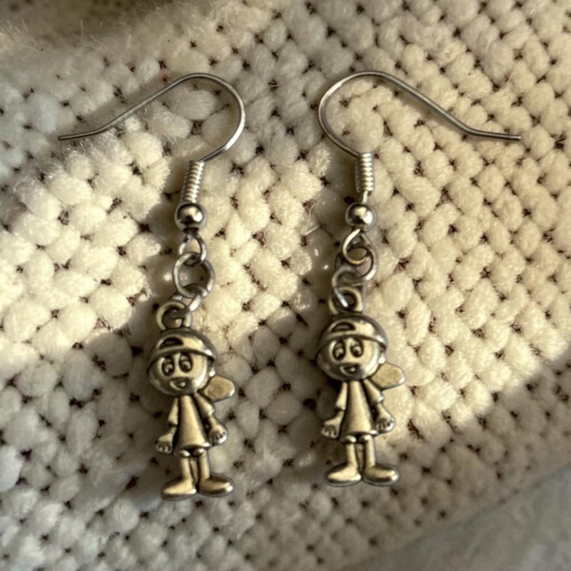 Boy Figure Silver Charm Earrings with Nickle free Earhooks