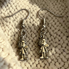 Boy Figure Silver Charm Earrings with Nickle free Earhooks