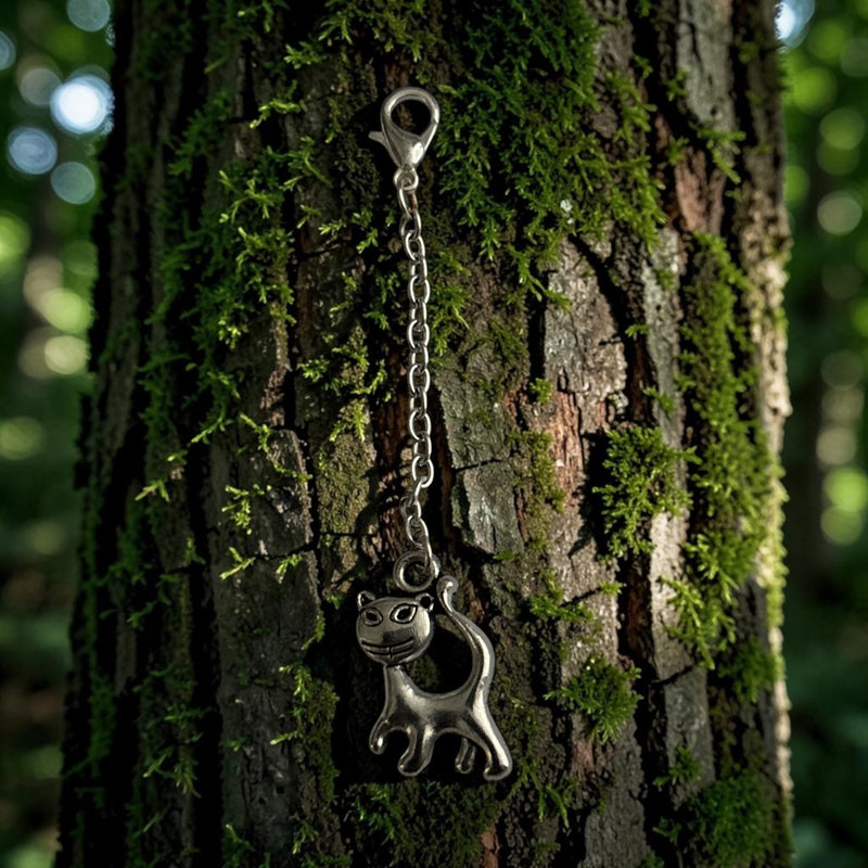 Cute Cat Silver Charm Keyring