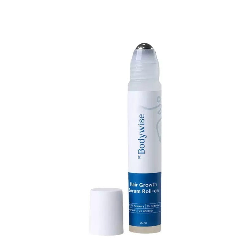 Bodywise Hair Growth Serum Roll-on with rosemary and biotin, 25ml bottle for scalp care