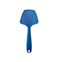 Blue plastic slotted spoon for kitchen cooking and serving