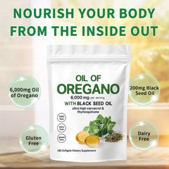 Oil of Oregano with Black Seed Oil, 6000mg, gluten-free, dairy-free dietary supplement softgels
