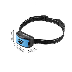 Blue and black pet collar with paw design and size measurements