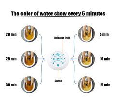 Foot spa detox machine showing water color changes every 5 minutes with indicator light and switch