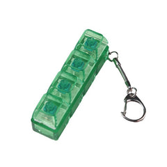 Green 4-compartment pill organizer with keychain, portable medicine storage for daily use