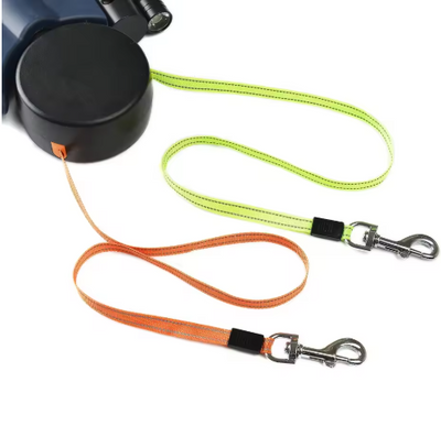 Bright neon dog leash with retractable handle, perfect for safe walks and pet gifts