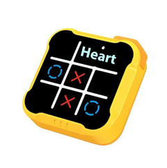 Yellow handheld tic-tac-toe game with heart display, fun family gift for kids