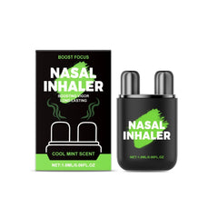 Cool mint nasal inhaler for focus & energy, 1.8ml, black bottle with green accents, boost vigor