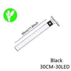 Black 30cm 30LED USB rechargeable LED strip light, slim design for home or desk use