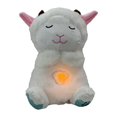 Soft white plush llama with glowing heart, pink ears, and teal feet for cozy gifts