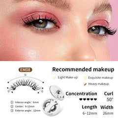 EM08 false eyelashes with 50° curl, 6-12mm length, ideal for heavy makeup looks