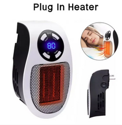 Compact plug-in space heater with digital display, adjustable temp, and safety features for cozy home warmth