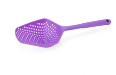 Purple plastic slotted spoon for kitchen use, ideal gift for cooking enthusiasts