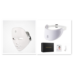 White LED face and neck mask set with charging cable and professional device box for skincare gifts