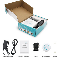 Foot spa kit with control unit, power supply, array, manual, and spoon for home relaxation and care