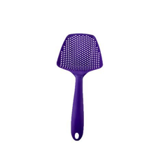 Purple plastic slotted spatula for cooking and serving food