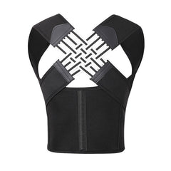 Black posture corrector with adjustable straps for back support and alignment