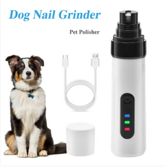 Dog nail grinder with USB charger, pet polisher for safe grooming, shown with Aussie dog