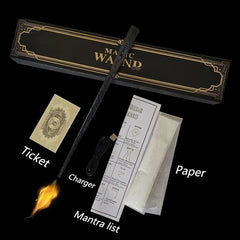 Magic wand gift set with charger, ticket, mantra list, and paper in elegant black box