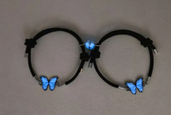 Glowing blue butterfly bracelets with black cord, perfect family matching gifts