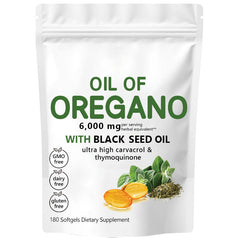 Oil of Oregano with Black Seed Oil softgels, 6000 mg, GMO-free, gluten-free dietary supplement