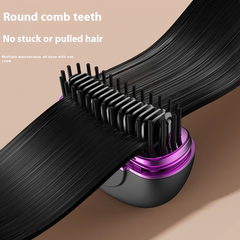 Purple hair straightener comb with round teeth for smooth styling