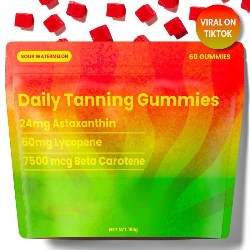 Sour Watermelon Daily Tanning Gummies with Astaxanthin, Lycopene, Beta Carotene – 60 count, viral on TikTok