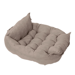 Cozy taupe pet bed with plush cushioned design for cats or dogs