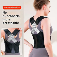 Black posture corrector with X-straps for straight back and no hunchback, breathable design