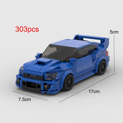 Blue 303-piece building block car model, 17cm long, perfect for kids and collectors