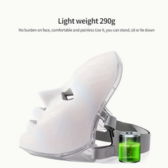 Lightweight 290g LED face mask for comfortable skincare, rechargeable with green battery icon