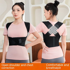 Black posture corrector for open shoulder and chest alignment, comfortable breathable design